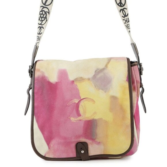 CHANEL CC Logo Embroidery Messenger Bag Suede / Leather Multicolor - Picture 2 of 16